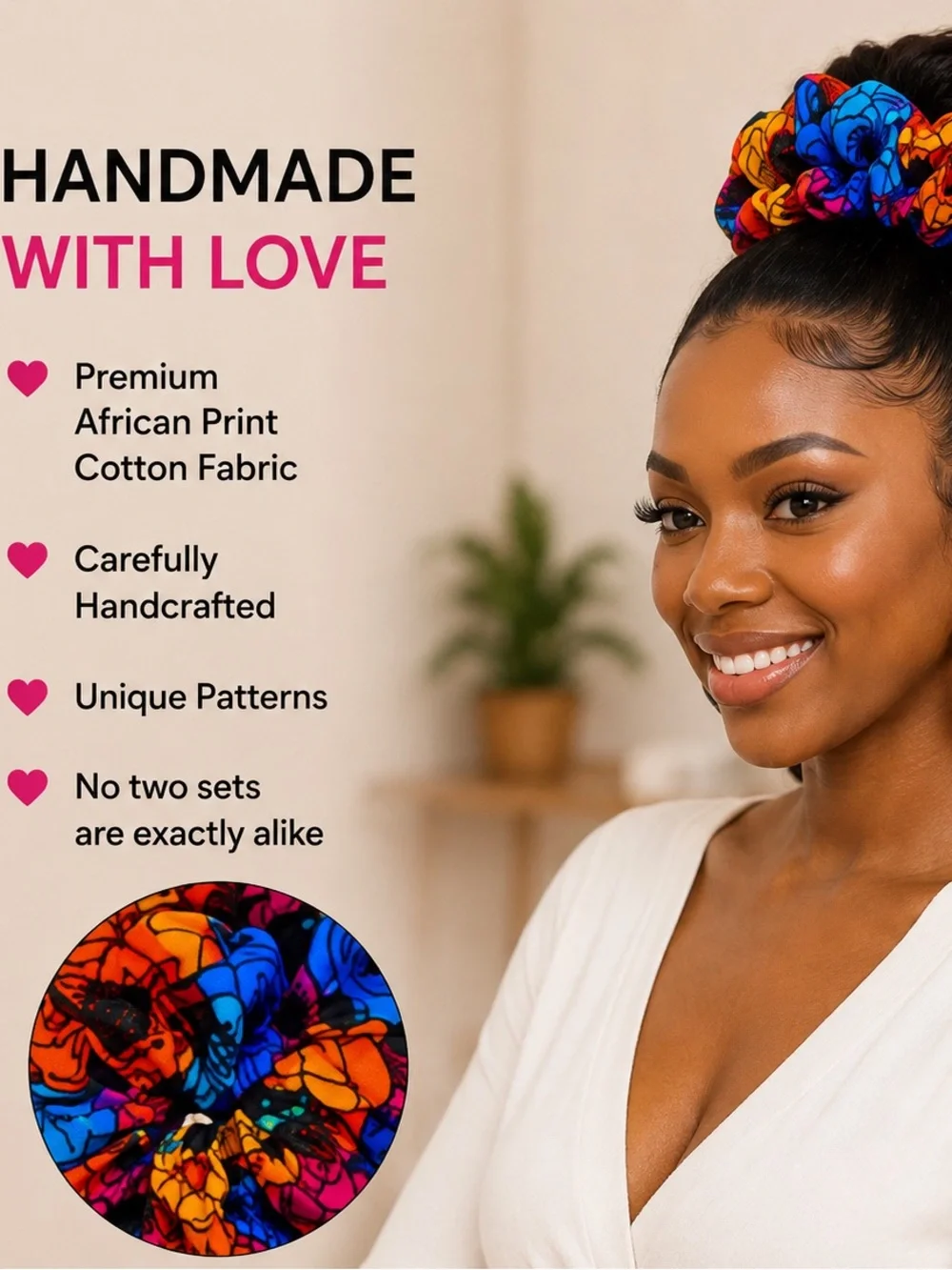 Handmade African Ankara Print Scrunchie & Hoop Earring Set | Blue Big Flower